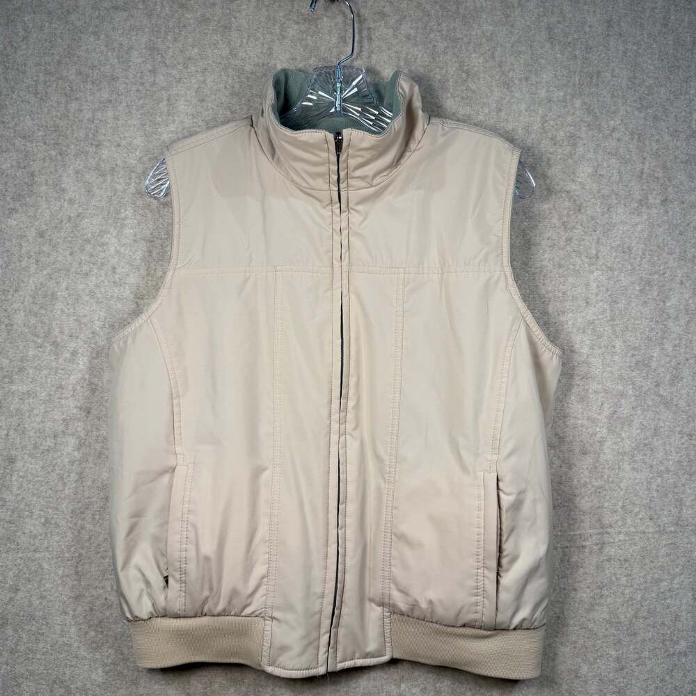 Vintage IZOD Reversible Vest Beige Khaki Sage Green Fleece Women's Large